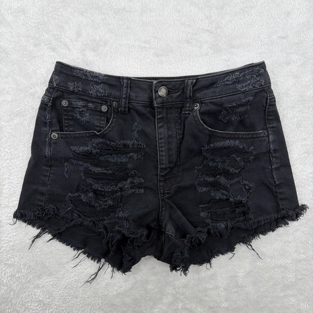 American Eagle Black Vintage High Rise Festival Shorts Women's 2 Denim Thrashed